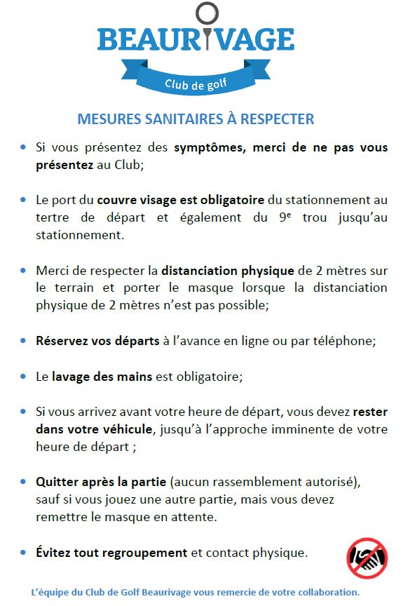 MESURES SANITAIRES À RESPECTER MESURES SANITAIRES À RESPECTER