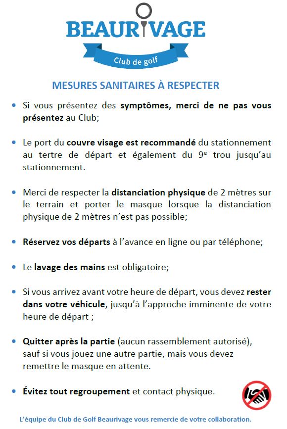 MESURES SANITAIRES À RESPECTER MESURES SANITAIRES À RESPECTER